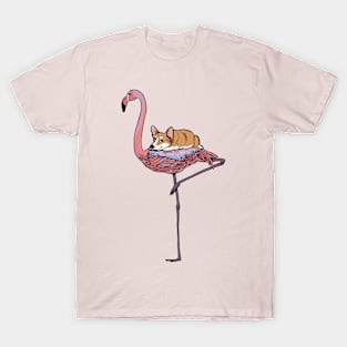 Flamingo and Corgi T-Shirt